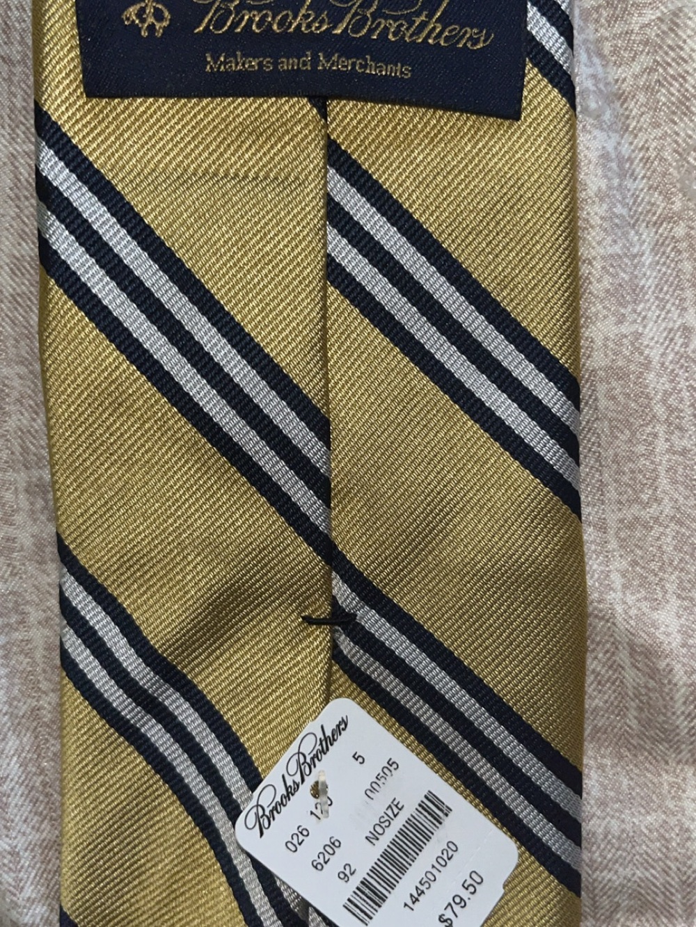 NWT Vintage 100% Silk Brooks Brothers Gold With Navy & White Stripes